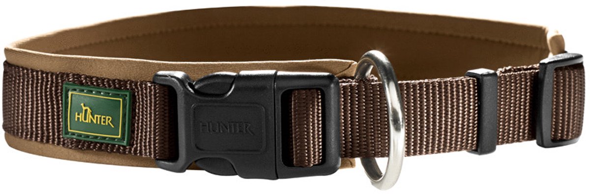 Hunter klikhalsband vario plus bruin caramel - hondenhalsband - s m 35-40x2.0 cm