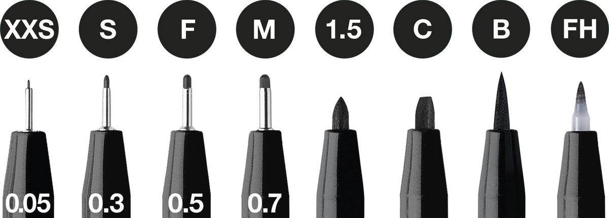 Faber-castell tekenstift - pitt artist pen - zwart - 8-delig xxs, s, f, m, b, c, 1.5, fh - fc-167158