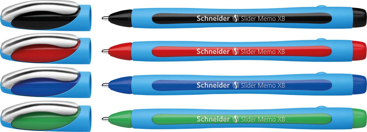Schneider schrijfwaren schneider balpen - slider memo - xb 1,4mm - 4 stuks op blister - s-75020