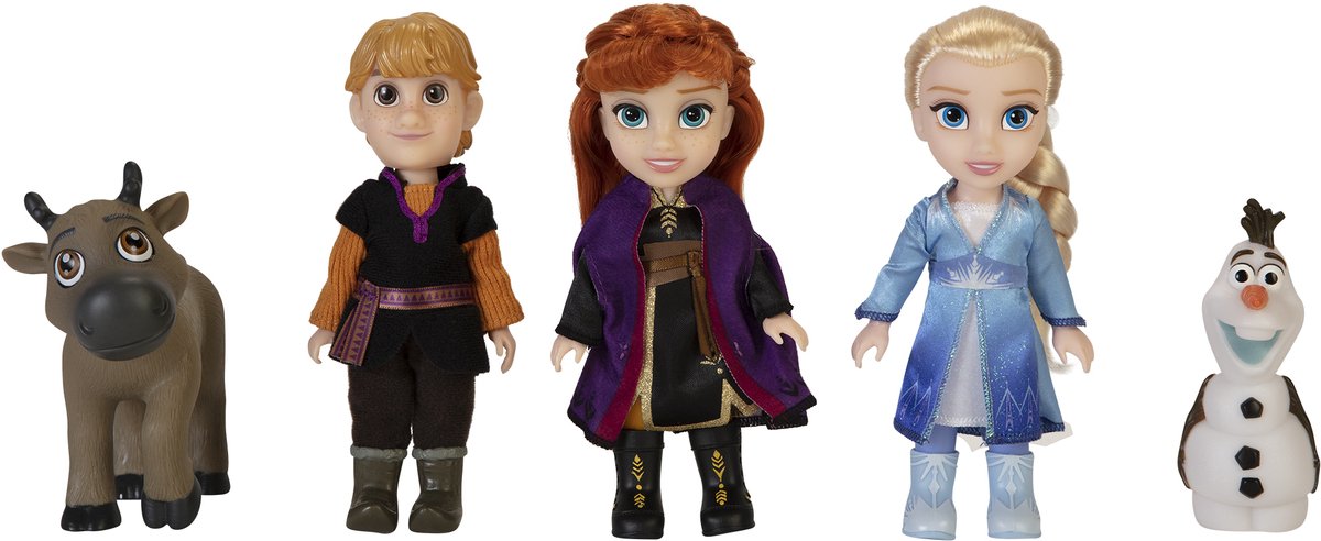 Jakks disney frozen 2 kleine poppen 5-delige cadeauset 15cm (kristoff, anna, sven, elsa, olaf)