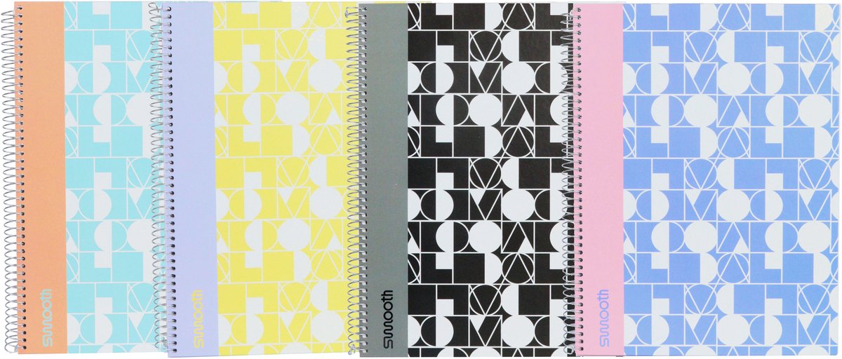 Ancor smooth spiraalboek a4 lijn hardcover - set van 4 - assorti designs
