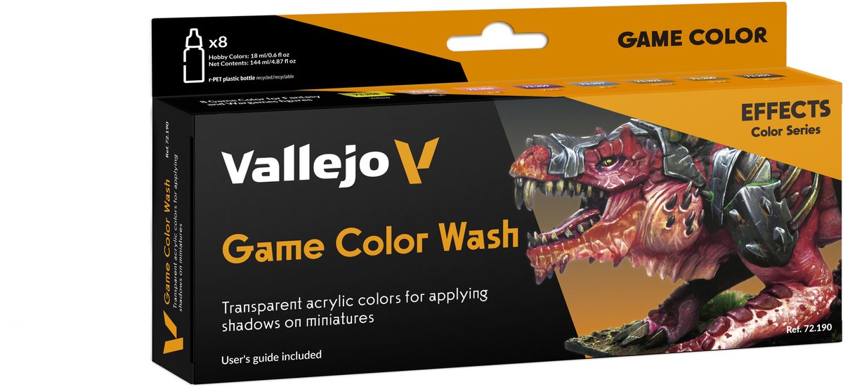 Vallejo hobbyverf acrylverf - 72190 washes voor fantasy and wargames - game color - acryl set - 8x verf set - 8x 18 ml