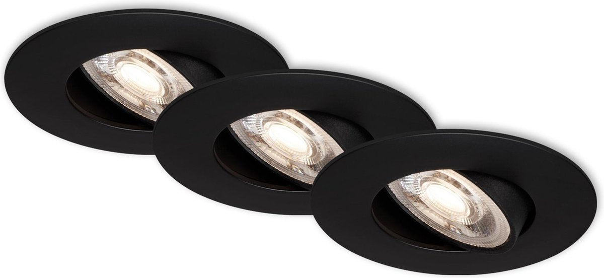Briloner kulana - inbouwspots set van 3 - dimbaar - draaibare inbouwarmaturen - 3 x led 5w 460lm - lichtkleur: warm wit - inbouwdiepte: 30mm - inbouwmaat: 68mm - product: ø90mm - zwart