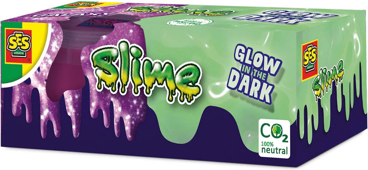 Ses creative - slime - glow in the dark slijm – 2 potjes kant en klare slijm in 2 kleuren en diktes - goed uitwasbaar - veilig voor kinderen - gluten vrij