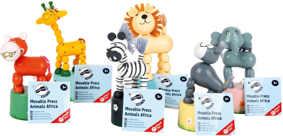 Small foot - houten drukfiguur wilde dieren, set van 6