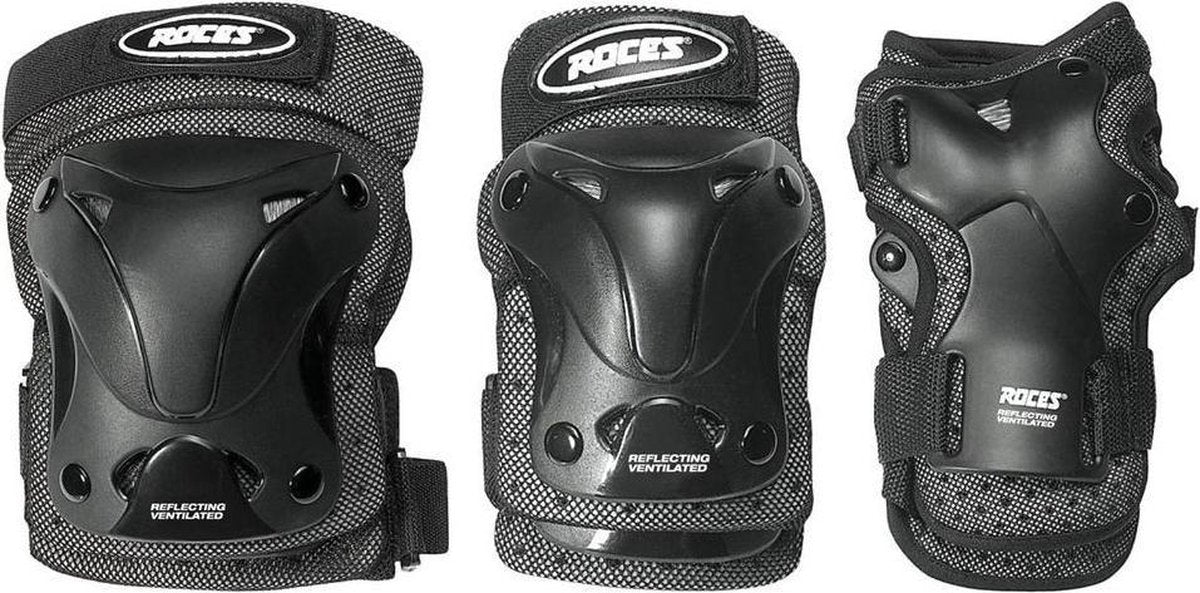 Roces – ventilated skatebescherming 3-pack – extra luchtig lichtgewicht – volwassenen – zwart – maat xl