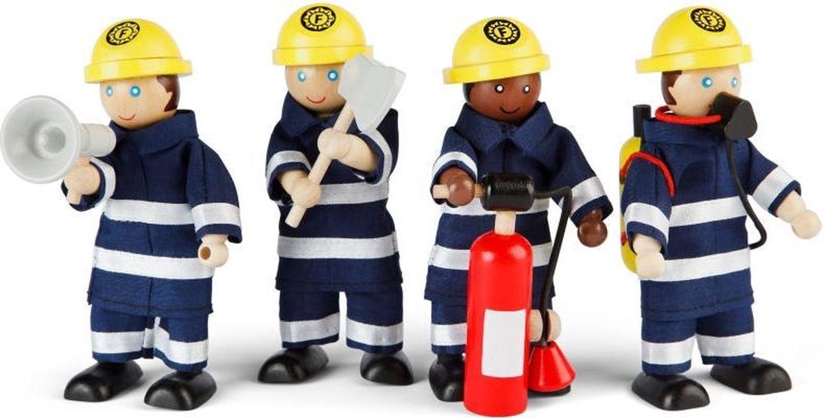 Tidlo houten poppenhuis poppen brandweermannen, 4st.