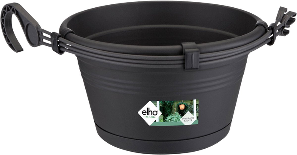 Elho green basics hangschaal 28 - bloempot voor balkon buiten - ø 37.0 x h 16.5 cm - living black