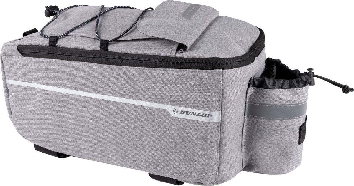 Dunlop koeltas voor bagagedrager fiets - 7 liter - fietstas - klittenband bevestiging - incl. extra opbergvakken en flessenhouder - isolerende binnenlaag - met schouderband - grijs