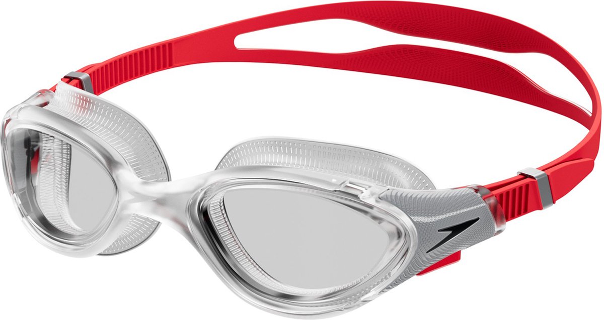Speedo biofuse 2.0 zwembril - ergonomische duikbril volwassenen - anti condens uv-bescherming - professionele zwembril met drukknopsluiting - superzachte afdichting - clear rood