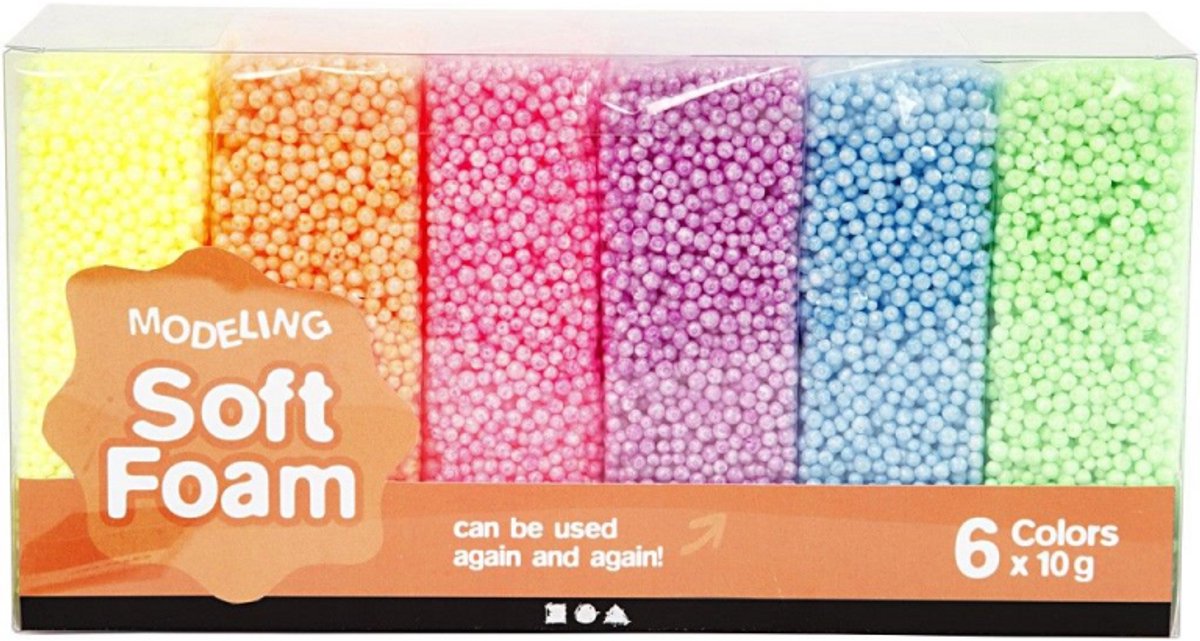 Creativ company soft foam clay neon kleuren, 6x10gr.