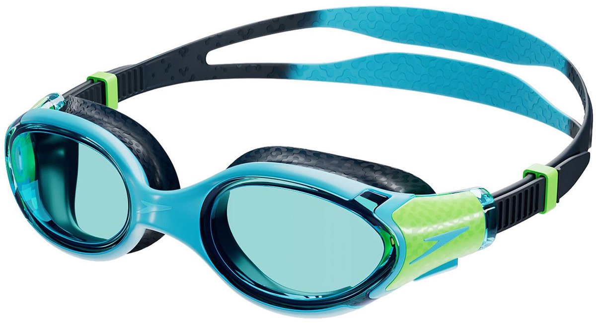 Speedo biofuse 2.0 zwembril kind - ergonomische duikbril kinderen 6-14 jaar - anti condens uv-bescherming - junior zwembril met drukknopsluiting - superzachte afdichting - blauw groen