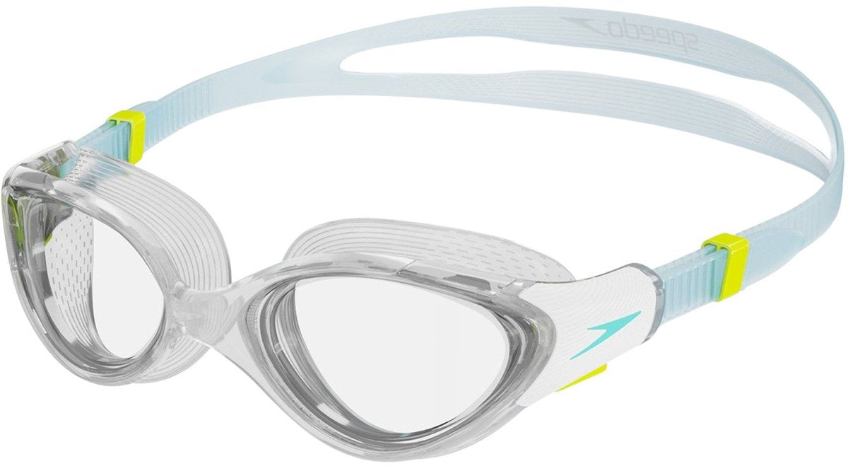 Speedo biofuse 2.0 zwembril dames - ergonomische duikbril volwassenen - anti condens uv-bescherming - professionele zwembril met drukknopsluiting - superzachte afdichting - clear blauw