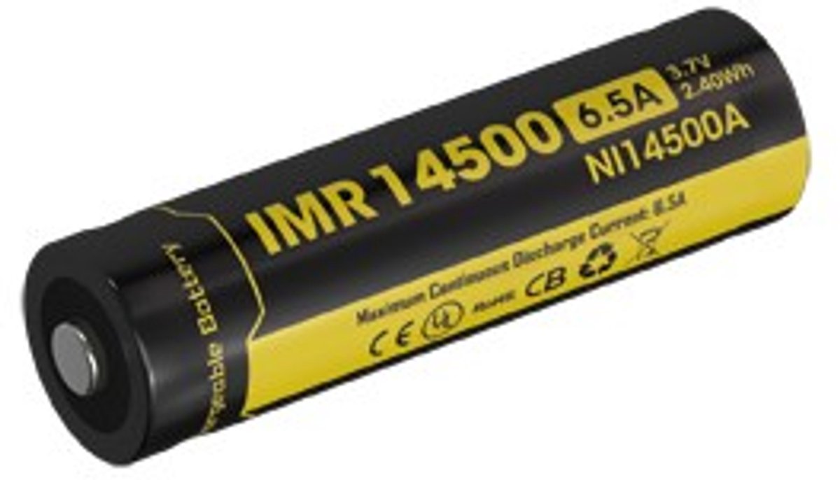 Nitecore batterij imr14500 650mah oplaadbaar button top
