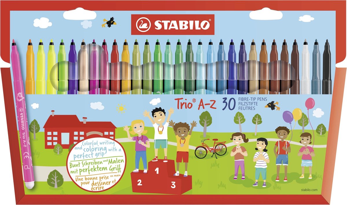 Stabilo trio a-z - viltstift - met ergonomische driekantige gripzone - etui met 30 kleuren