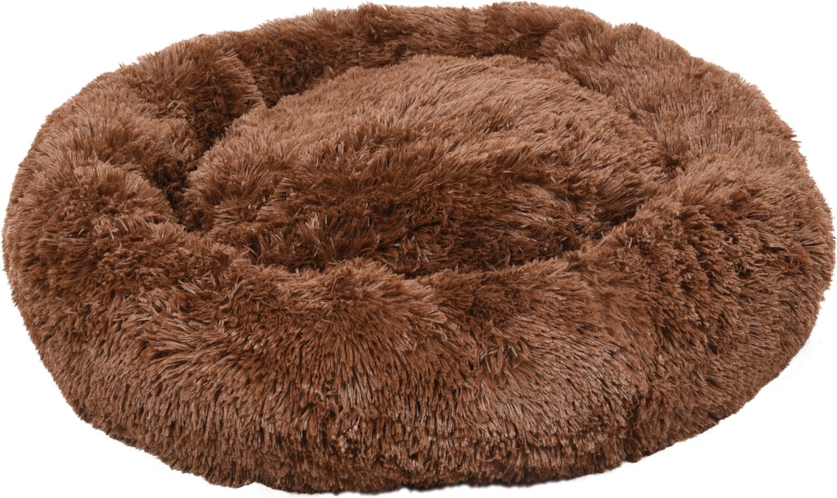 Flamingo hondenmand – donut hondenmand – kattenmand – ronde pluche mand met antislip – mand krems bruin – ø70 cm