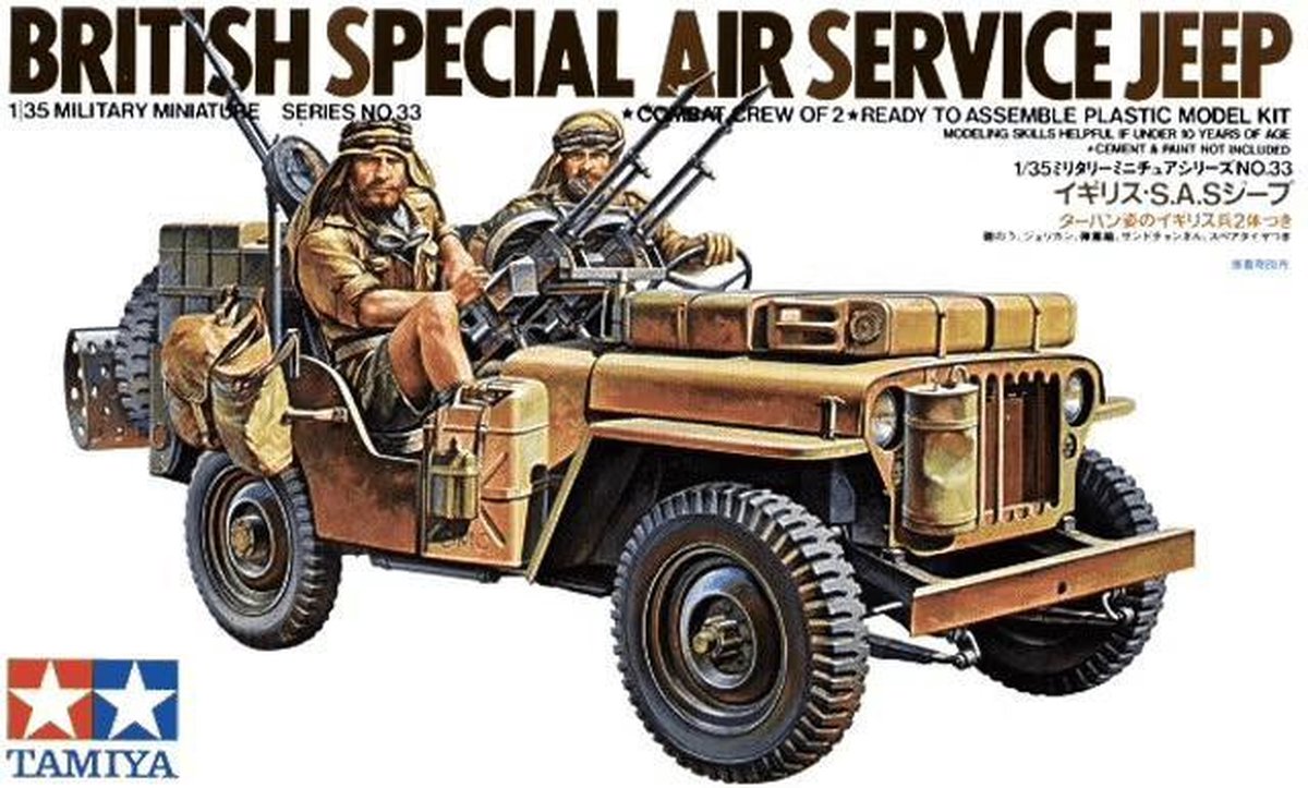 Tamiya modelbouwpakket militaire voertuigen - 35033 british special air service jeep w 2 figures plastic - 1:35 - modelbouw