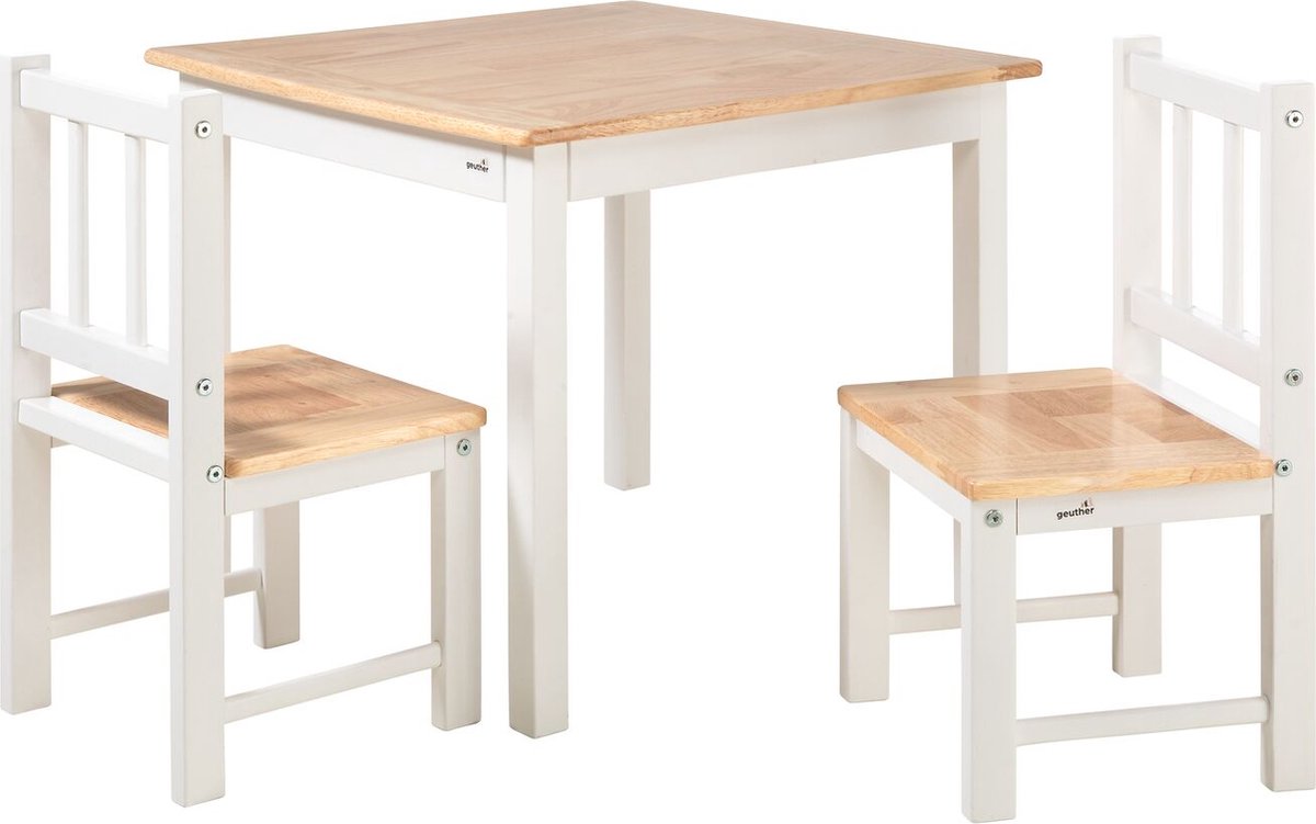 Geuther kinderstoeljes voor peuter met kindertafel - kinderzitgroep - 3-delige kinderzitgroep van hout - schildertafel voor kinderen - wit