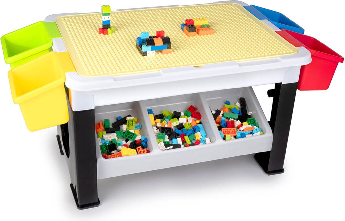 Eddy toys bouwblokkentafel 300 delig - speeltafel voor kinderen met bouwblokken, opbergruimte en afneembare bakken - 48x35x31 cm - kunststof