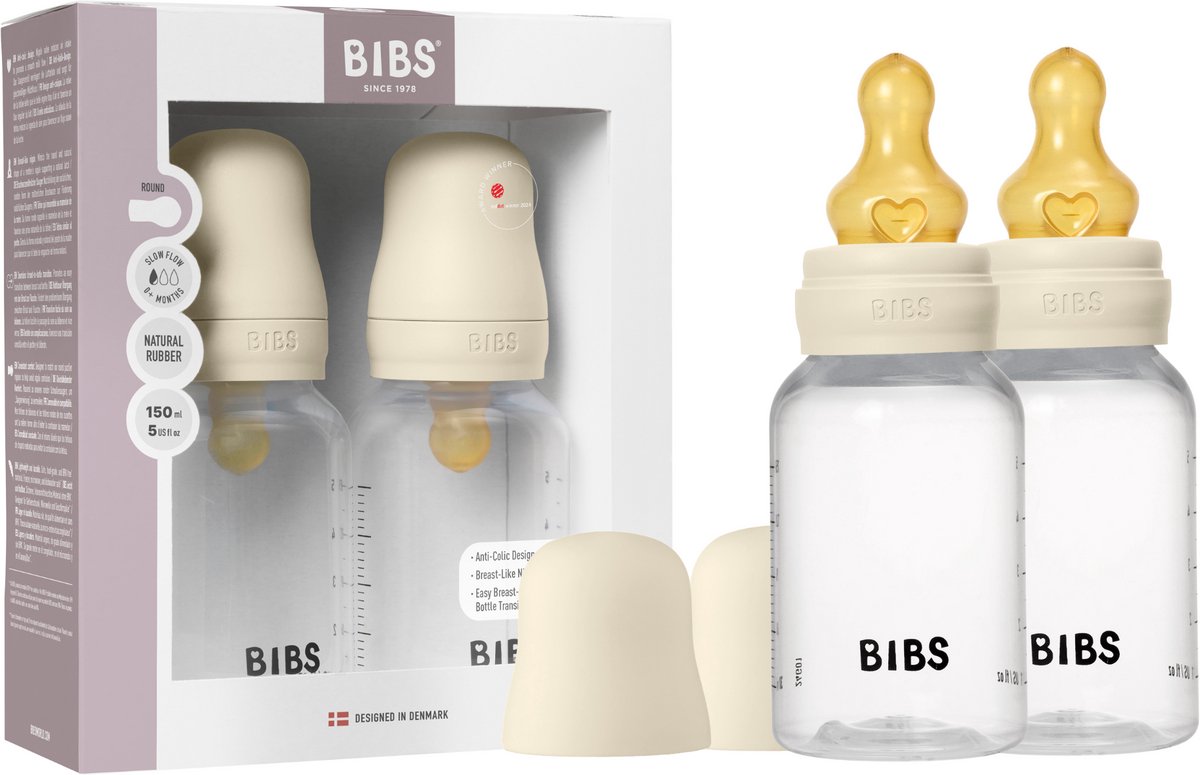 Bibs babyfles - 150ml - 2-pack - natuurrubber speen - ivory
