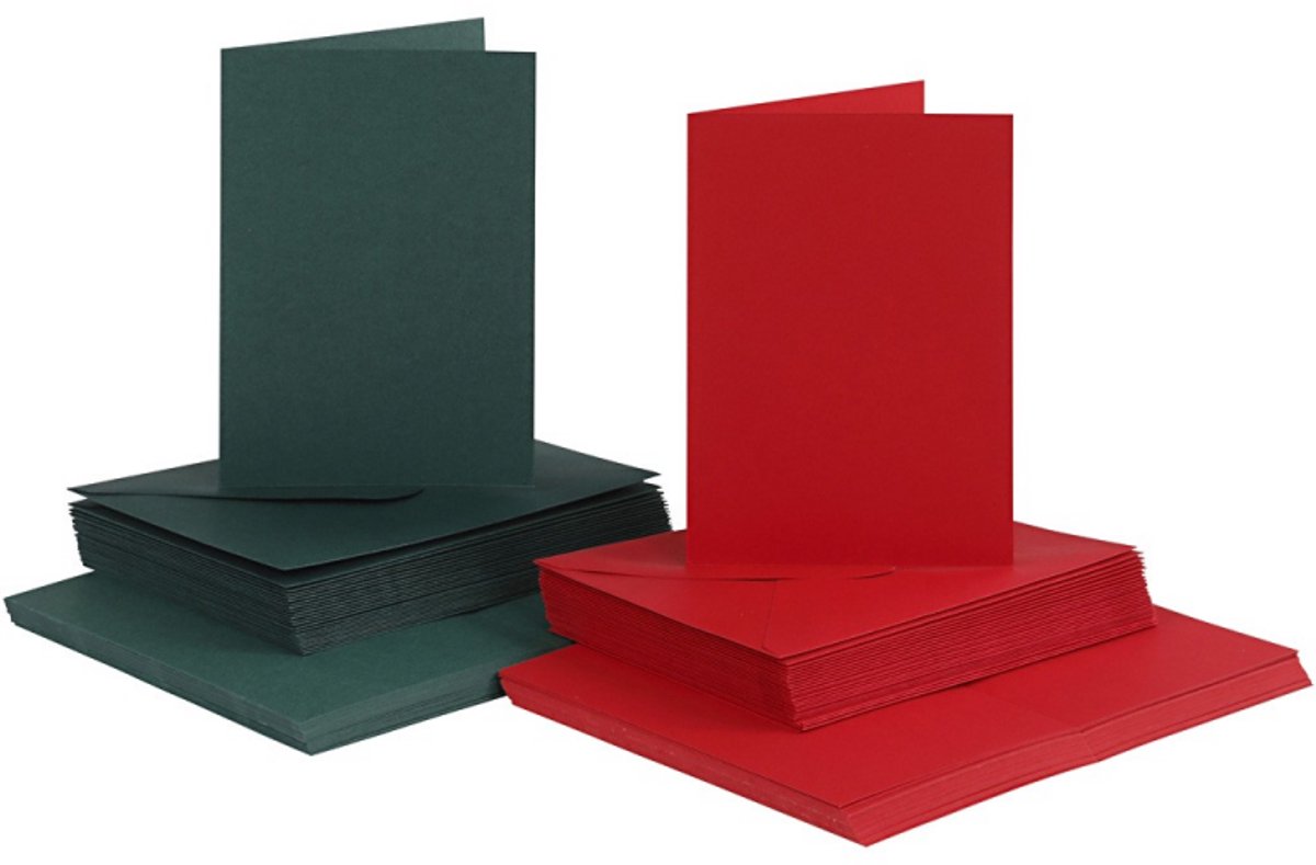 Creativ company kaarten enveloppen rood - groen 10,5x15cm 50 sets