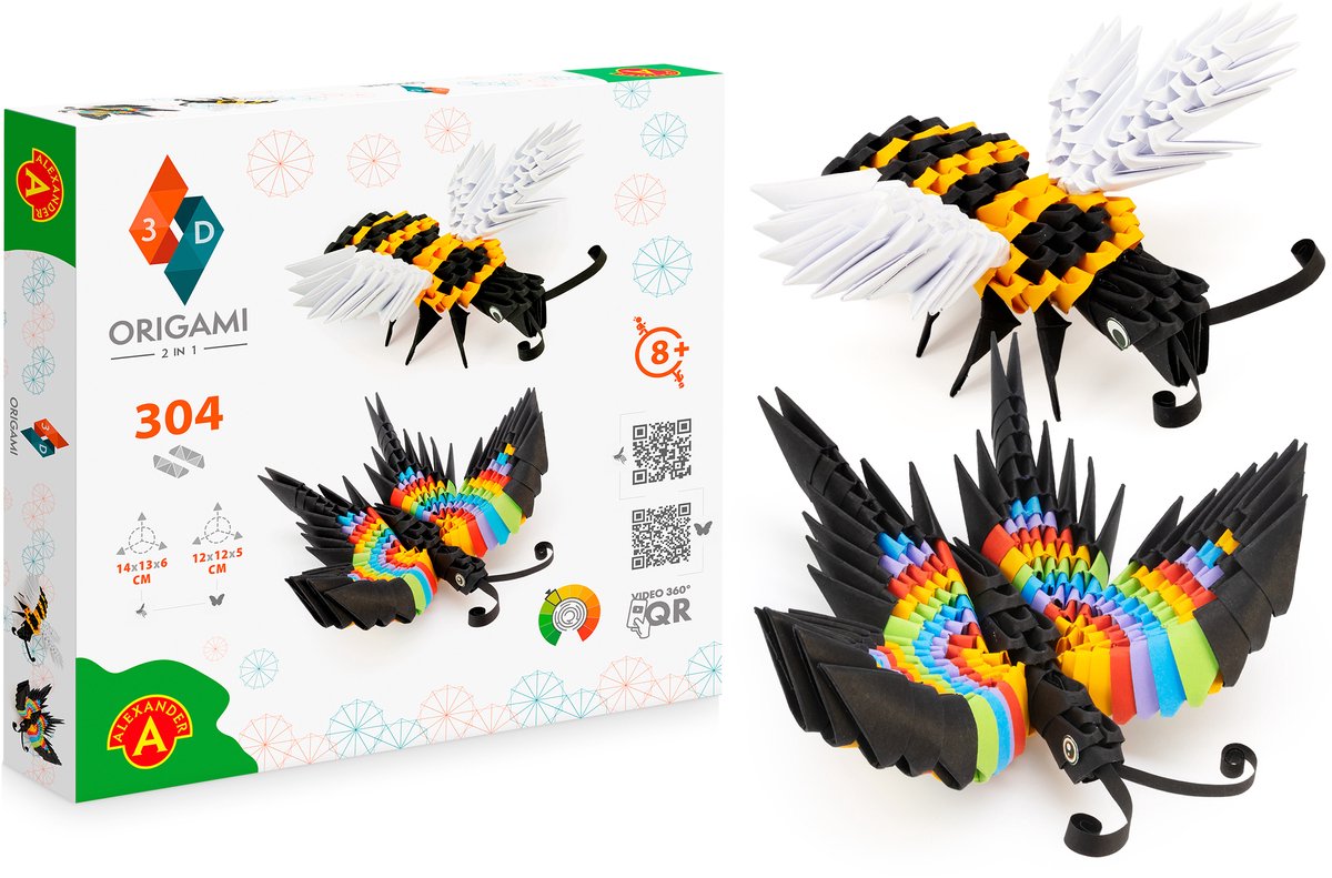 Alexander toys origami 3d bij vlinder, 304dlg