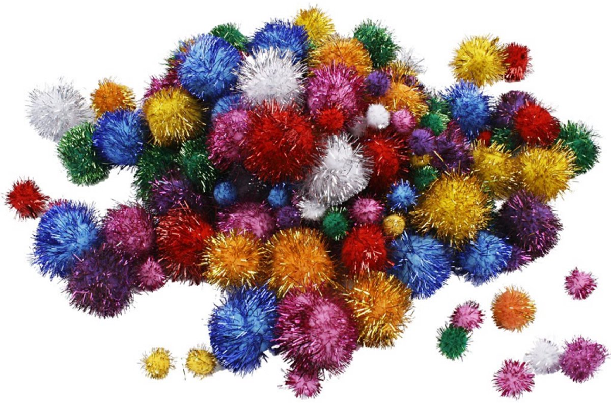 Creativ company cc pompoms multigekleurd glitter 15-40mm 75 stuks