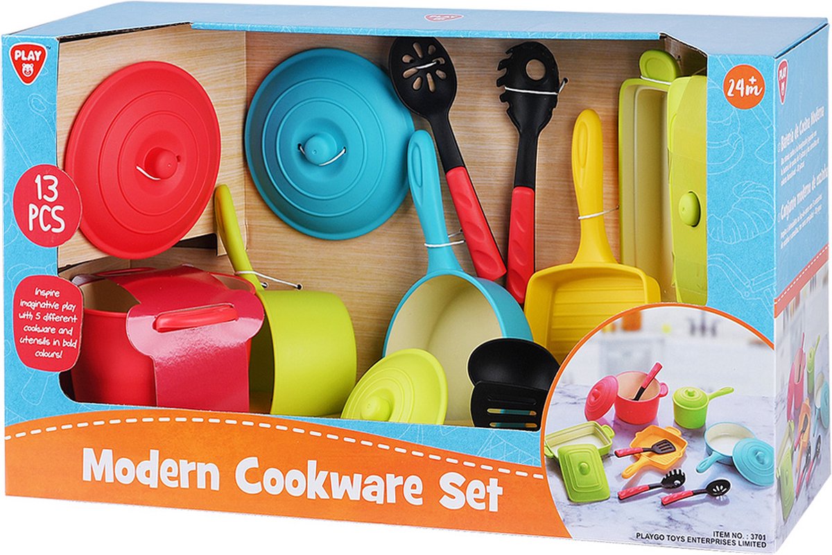 Playgo kunststof pannen- en keukenaccessoires speelset - 13dlg.