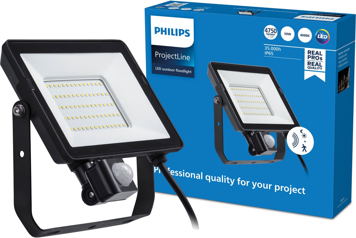 Philips led philips projectline straler 50w koel wit licht - 4000k - geïntegreerde bewegingssensor