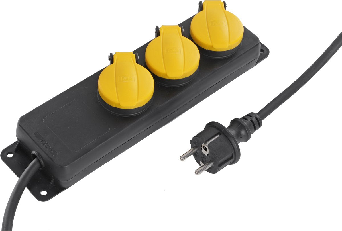 Q-link stekkerdoos - 3-voudig - randaarde - h05rr-f - ip44 - 3 x 1.5 mmã‚â² - 3 m - zwart