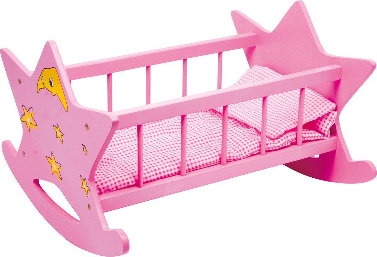 Small foot - houten poppenbed ster roze
