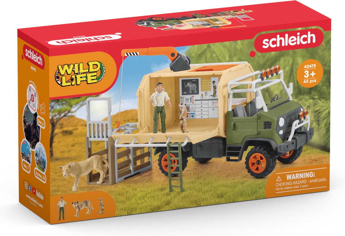 Schleich wild life speelfigurenset - grote reddingstruck voor dieren - kinderspeelgoed voor jongens en meisjes - 3 tot 8 jaar - 10 onderdelen - 42475