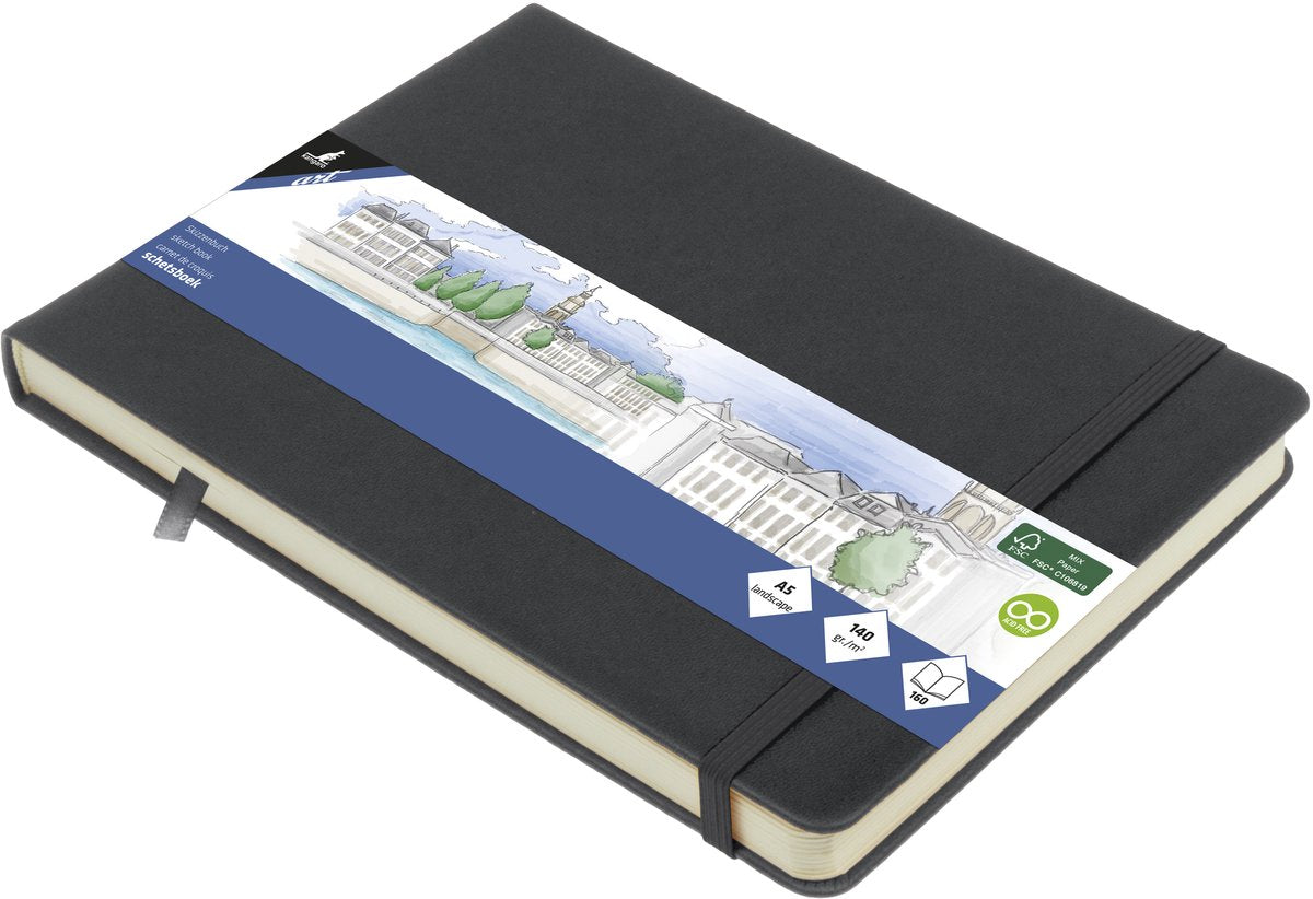 Kangaro schetsboek a5 landscape - cold grey - hardcover kaft - met elastiek en lint - k-861235