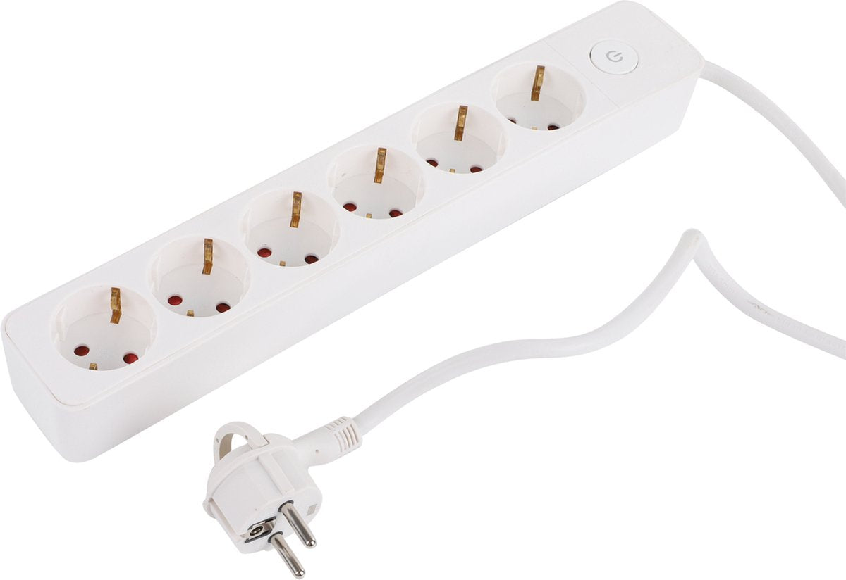 Q-link stekkerdoos - 6-voudig - met schakelaar - plat - 3 x 1.5 mmâ² - 1.5 m - pvc - wit