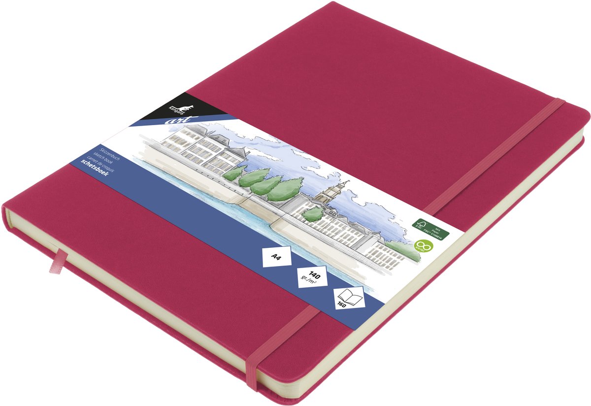 Kangaro schetsboek - a4 - ruby - met elastiek en lint - k-861331