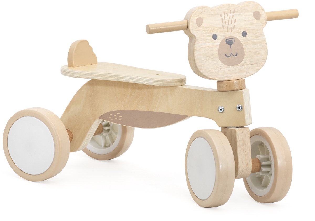 Polarb houten loopfiets bruine beer – houten driewieler voor baby’s (12+ mnd) – stevige fiets met veiligheidssturing