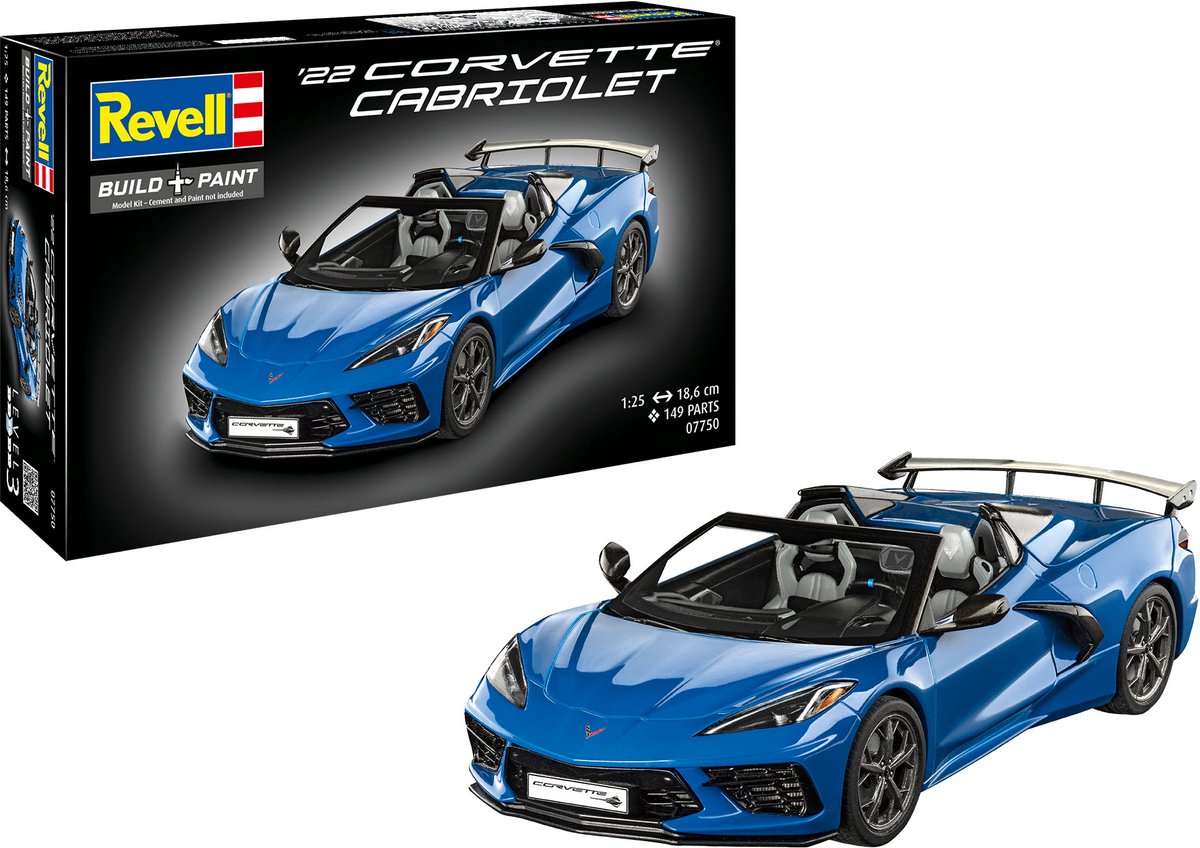 Revell modelbouwpakket auto - 07750 chevrolet '22 corvette cabriolet - amerikaanse auto plastic - 1:25 - modelbouw