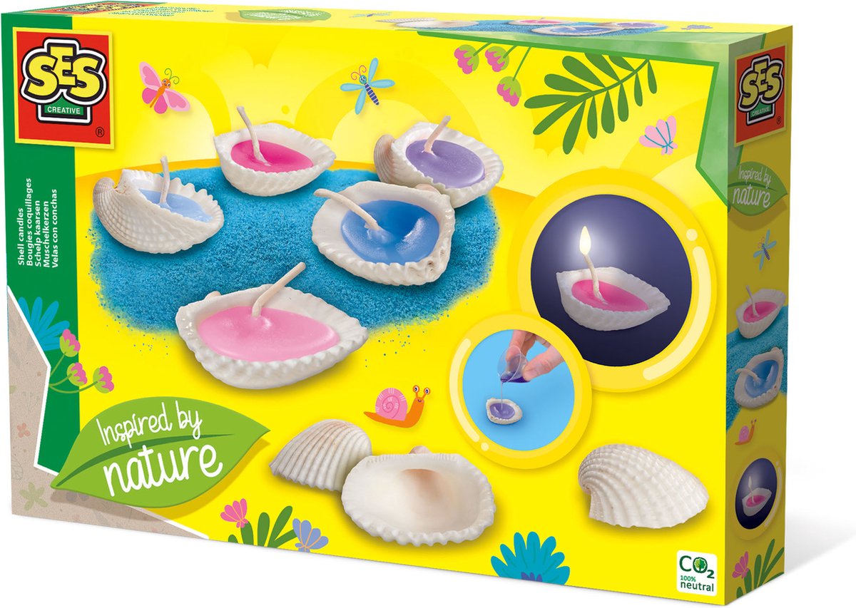 Ses creative ses - schelp kaarsen maken - inspired by nature - om zelf kaarsen te maken - met was, schelpen en lonten - zelf kaarsen maken - knutselen - kaarsen maken set - sinterklaas cadeautjes