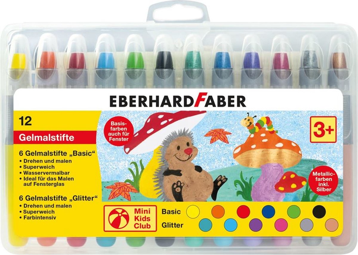 Eberhard faber gelkleurpotloden - 12 stuks - in plastic box - assorti - ef-529112