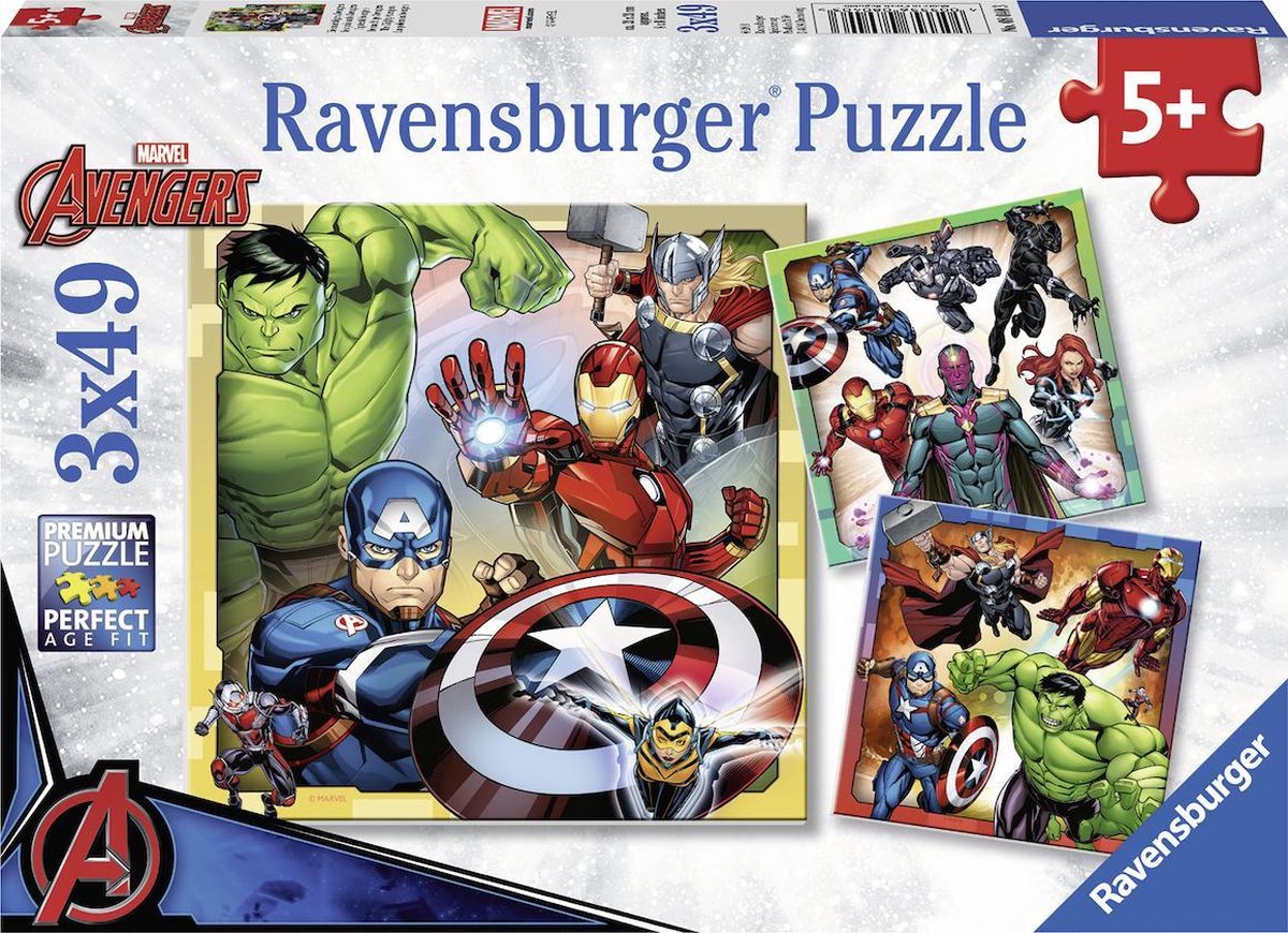 Ravensburger puzzel the avengers - drie puzzels - 49 stukjes - kinderpuzzel