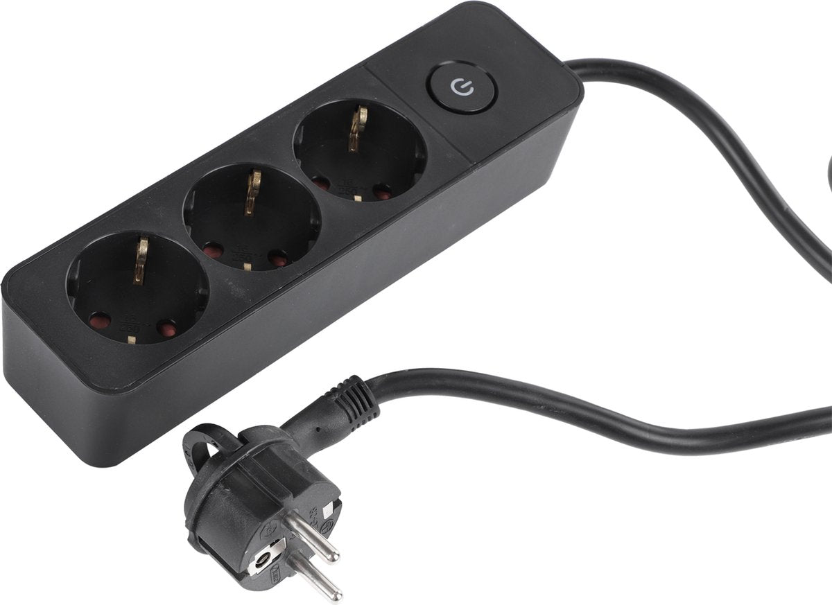 Q-link stekkerdoos - 3-voudig - met schakelaar - plat - 3 x 1.5 mmâ² - 1.5 m - pvc - zwart