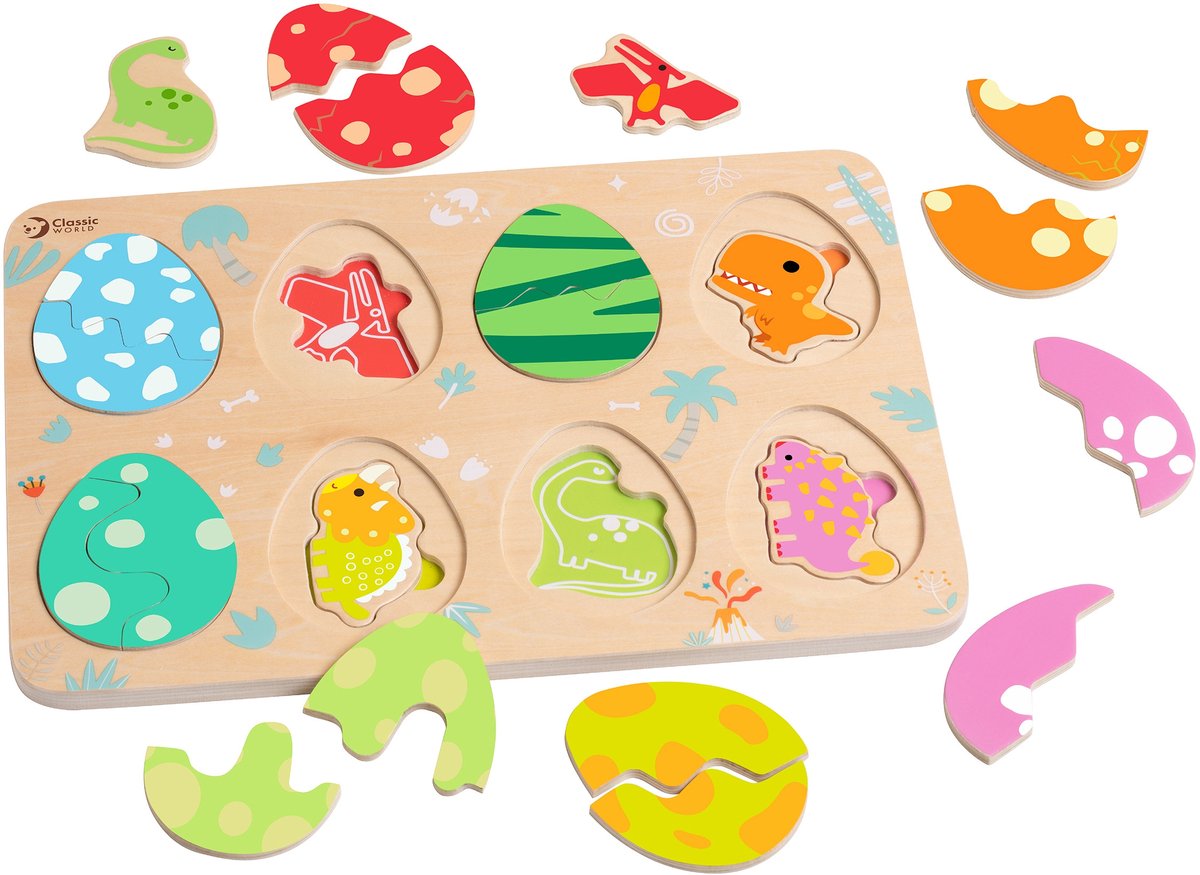 Classic world houten puzzel dinosaurus educatief speelgoed 25 stukjes.