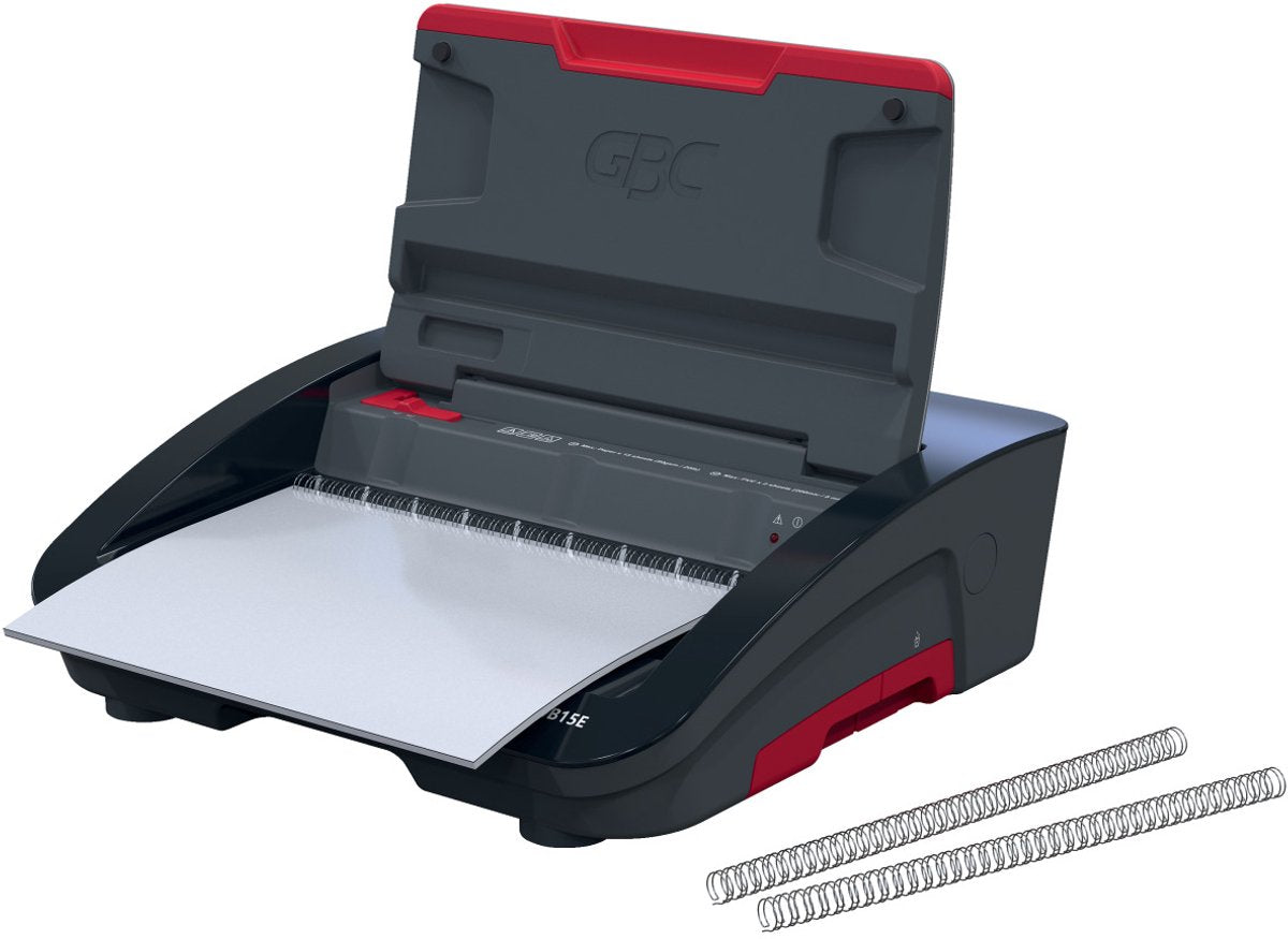 Gbc wirebind® wb15e elektrische inbindmachine - spiraalgebonden - 125 vel - zwart rood