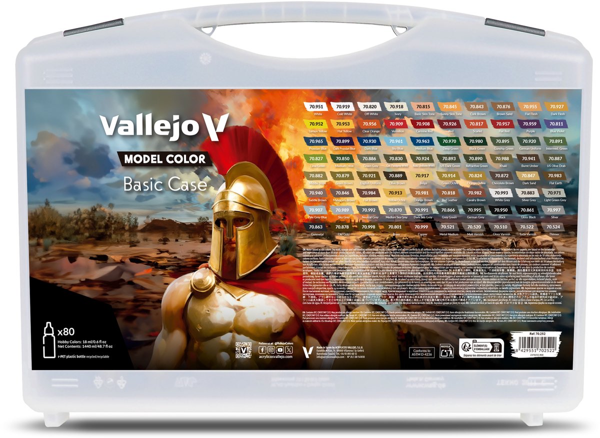 Vallejo hobbyverf acrylverf - 70252 model color - basis koffer - basiskleuren - acryl set - 80x verf set - 80 x 18 ml
