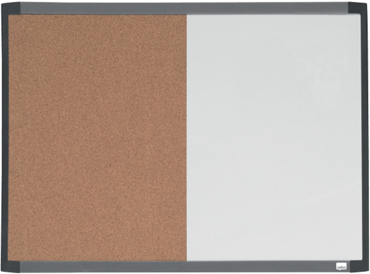 Nobo combinatiebord met gewelfde lijst - prikbord en whiteboard in 1 - 58,5 x 43cm - inclusief whiteboard accessoires - wit natuurbruin