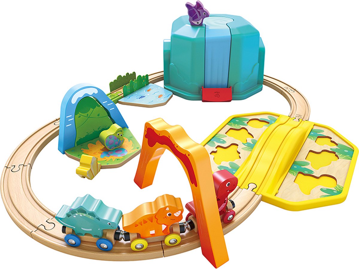 Hape houten treinbaan dinosaurus in opbergbox - - vanaf 18 maanden