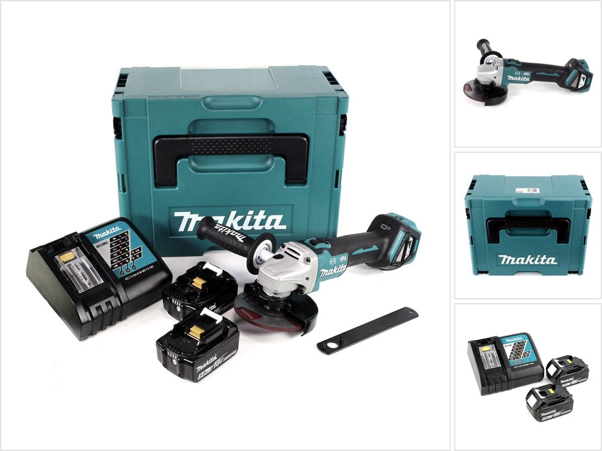 Makita dga513rtj 18v haakse slijper 125mm met 2x 5.0ah en lader in mbox brushless