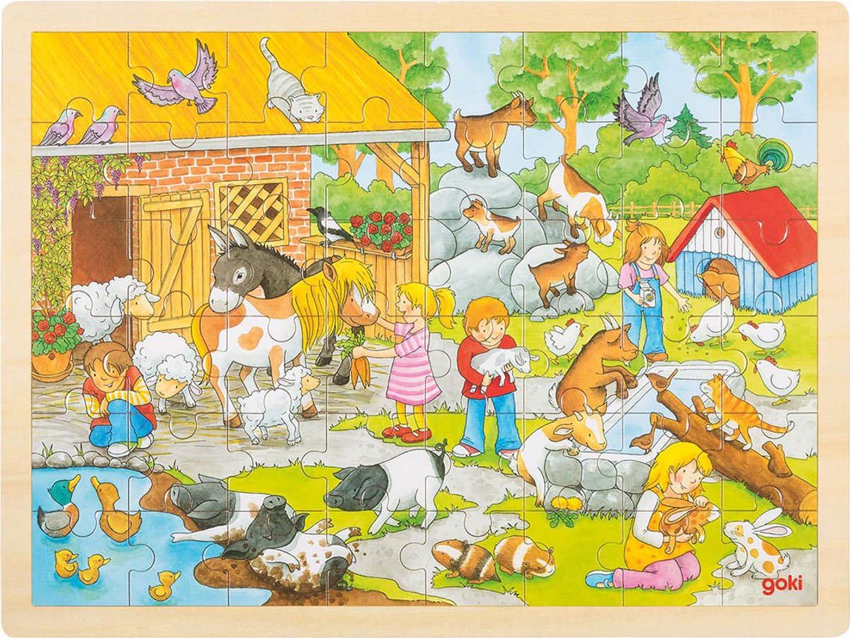 Goki puzzel - kinderboerderij - 48 stukjes - 40x30x0,8cm - hout - 3+