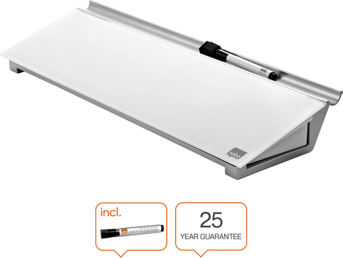 Nobo bureau notitiebord met droog uitwisbaar glasoppervlak - inclusief whiteboard marker met wisser - wit