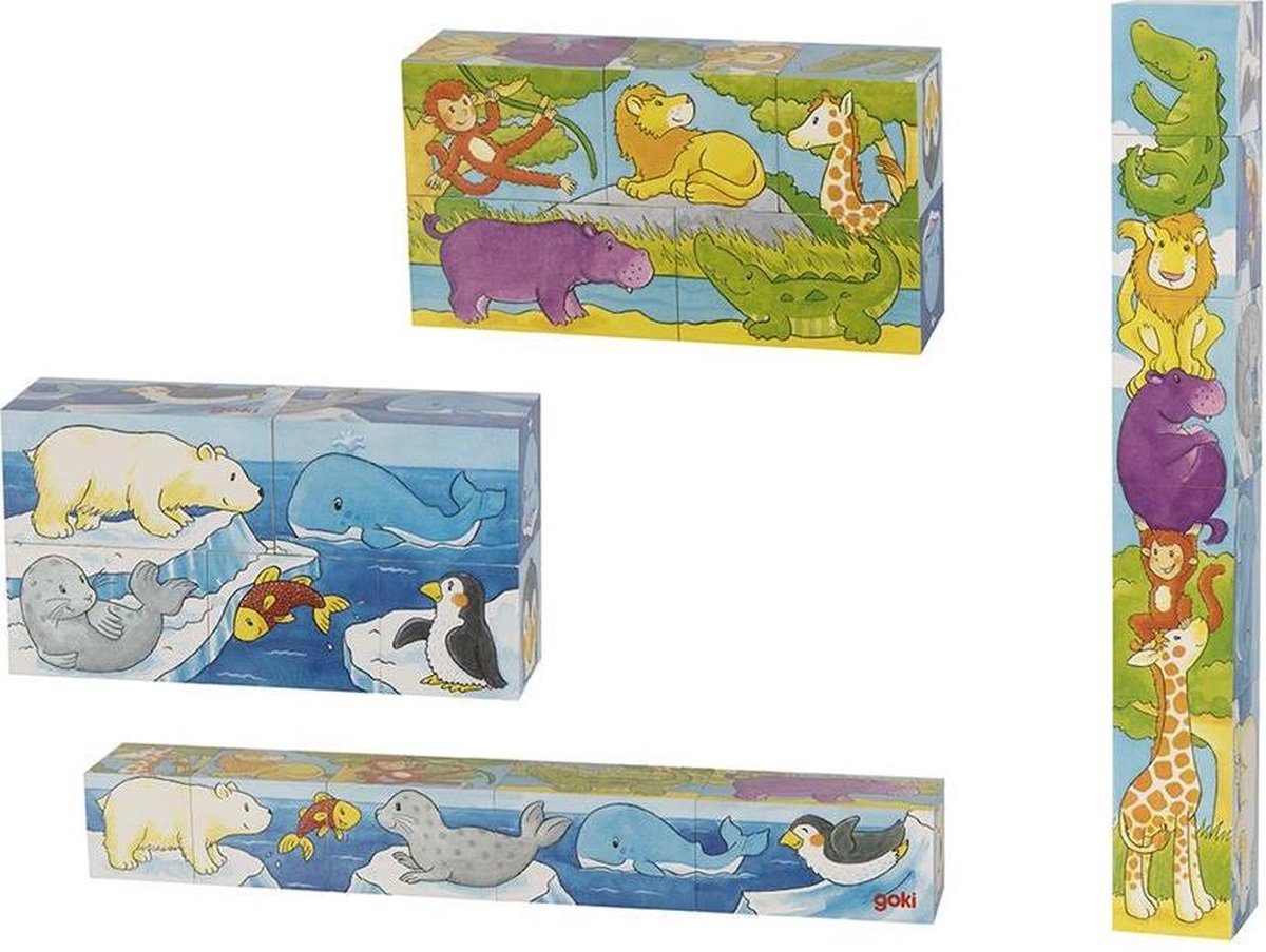 Goki houten blokpuzzel safari, 5st.